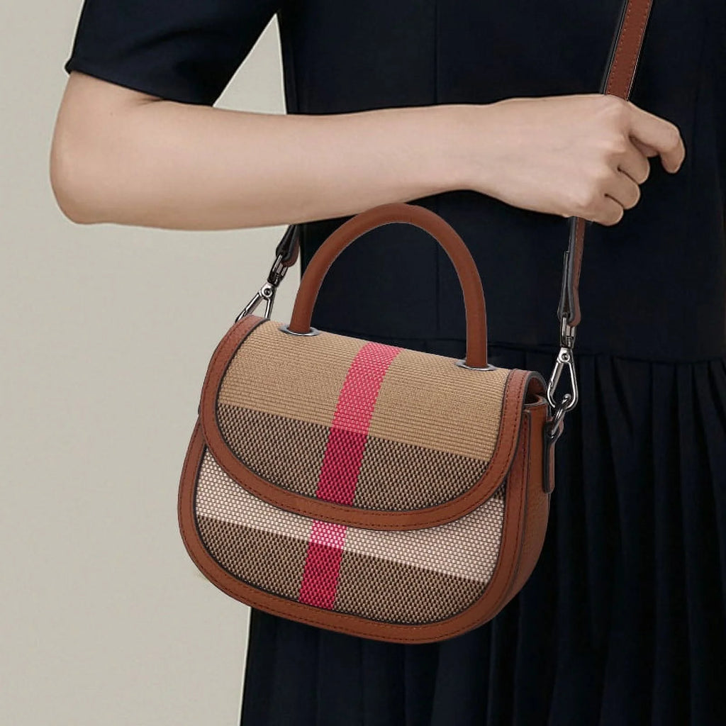 Aidrani   New Female One Shoulder Crossbody Bag Canvas with Cowhide Saddle Bag