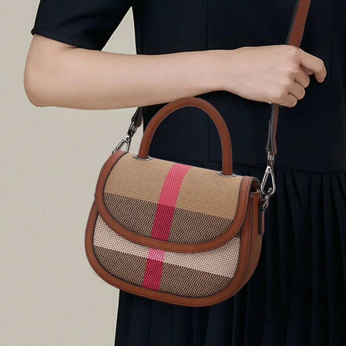 Aidrani   New Female One Shoulder Crossbody Bag Canvas with Cowhide Saddle Bag