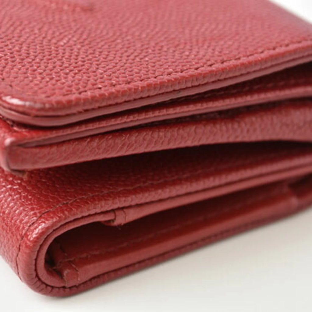Secondhand Chanel wallet CHANEL here mark caviar skin dark red (Like New)