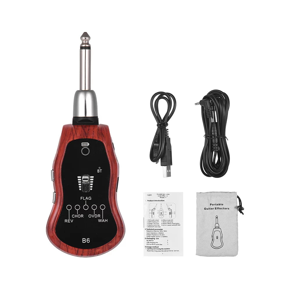 Portable Guitar Effectors Effect Synthesizer with 5 Effects(Reverb/Chorus/Flanger/Overdrive/Wow Wah) Built-in Rechargeable Lithium Battery with 6.35mm Plug