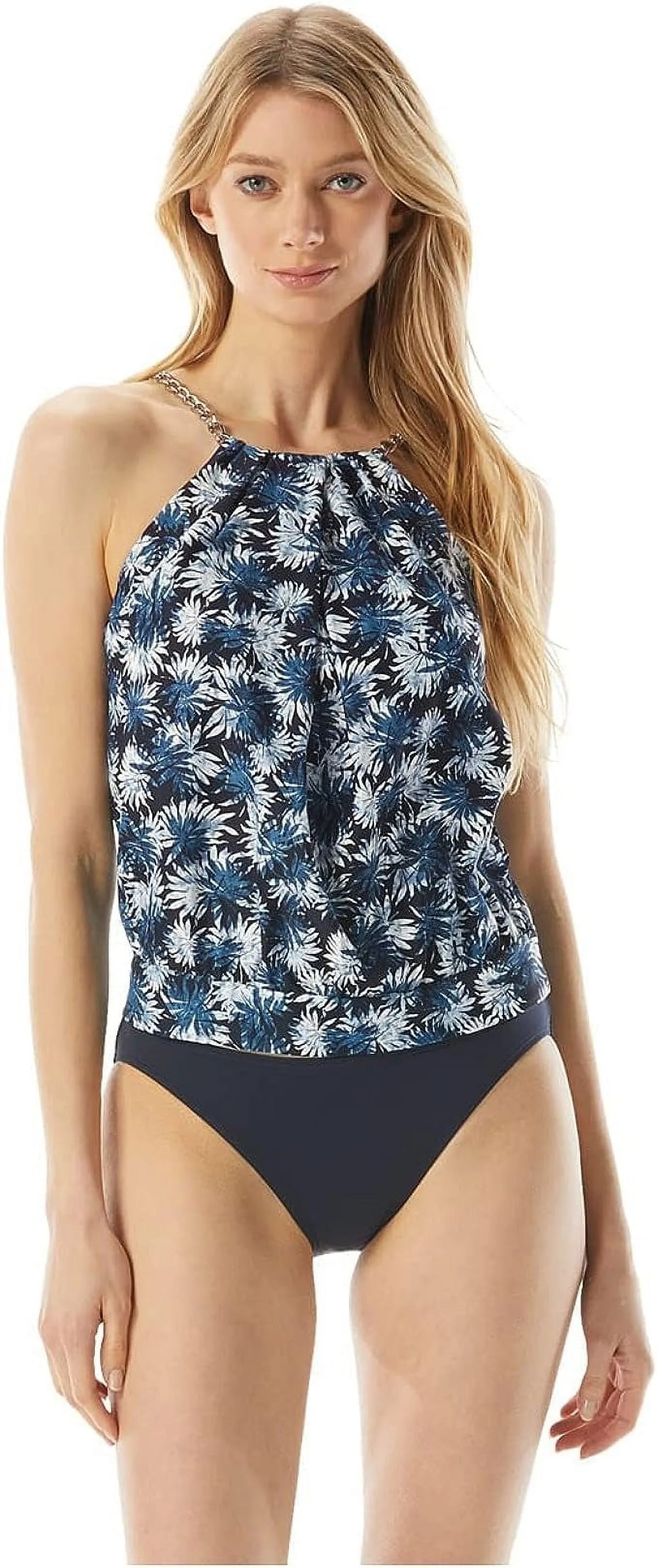 Michael Kors NEW NAVY Blouson High-Neck Tankini Swim Top, US Small