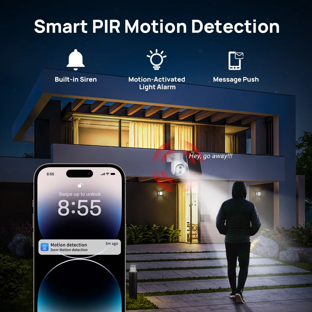 VIKVIZ CCTV System 2Pcs 4MP Rechargeable Battery WiFi PTZ IP Camera Kit with Solar Panels,4CH Base Station,Wireless Technology,Night Vision,Motion Detection