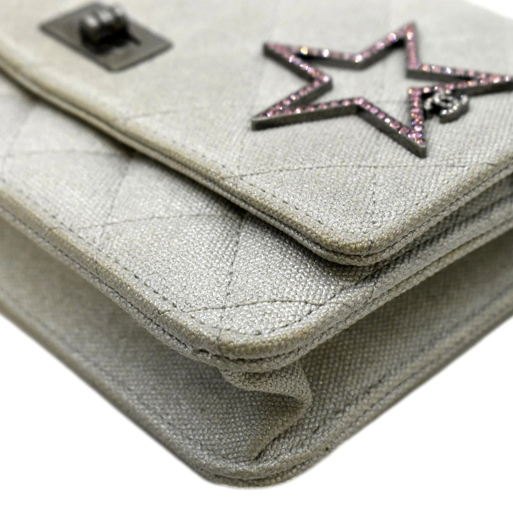 Previously Owned CHANEL Classic 2.55 Reissue Space Charm Quilted Canvas WOC Crossbody Bag Light Grey