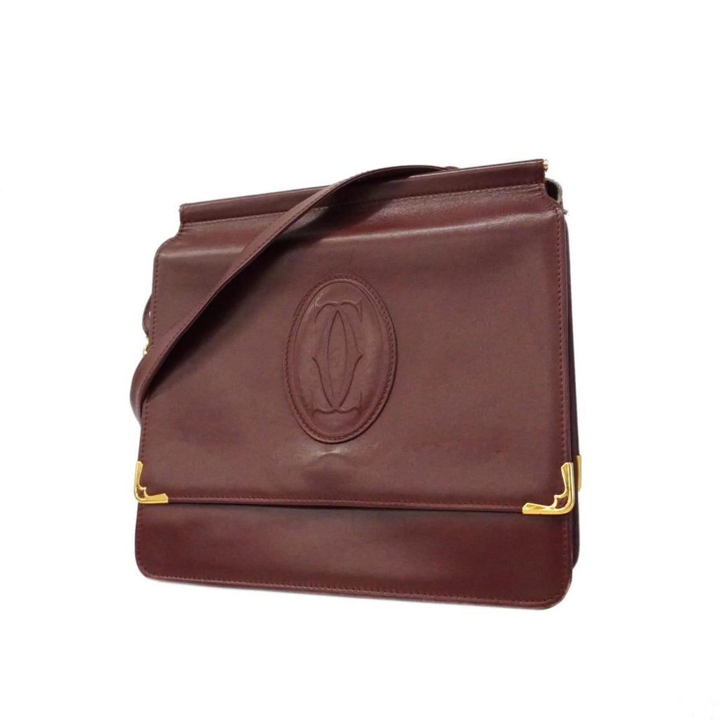 Previously Owned Cartier Shoulder Bag Must Leather Bordeaux For Her (Good)