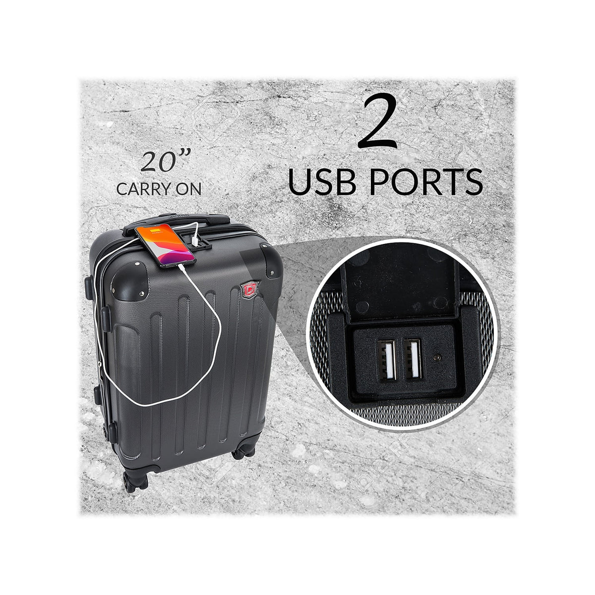 DUKAP Intely 2-Piece Plastic Luggage Set Black (DKINT0SM-BLK)