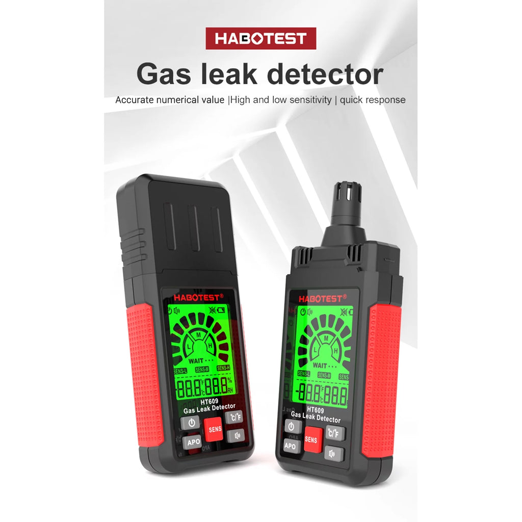 HABOTEST HT609 Gas Leak Detector Combustible Gas Detector with LCD Display Audible and Visual Alarm Ambient Temperature and Humidity Methane Natural Gas Hydrogen Detector