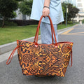 MICHROE Flower Embossed Tote Bag  Luxury Large Capacity Handbag  Women‘s Canvas Shoulder Bag Work Travel Weekender Overnight Bag