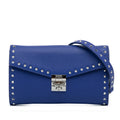Previously Owned Authenticated MCM Studded Patricia Wallet on Chain Calf Leather Blue Crossbody Bag Unisex (Good)