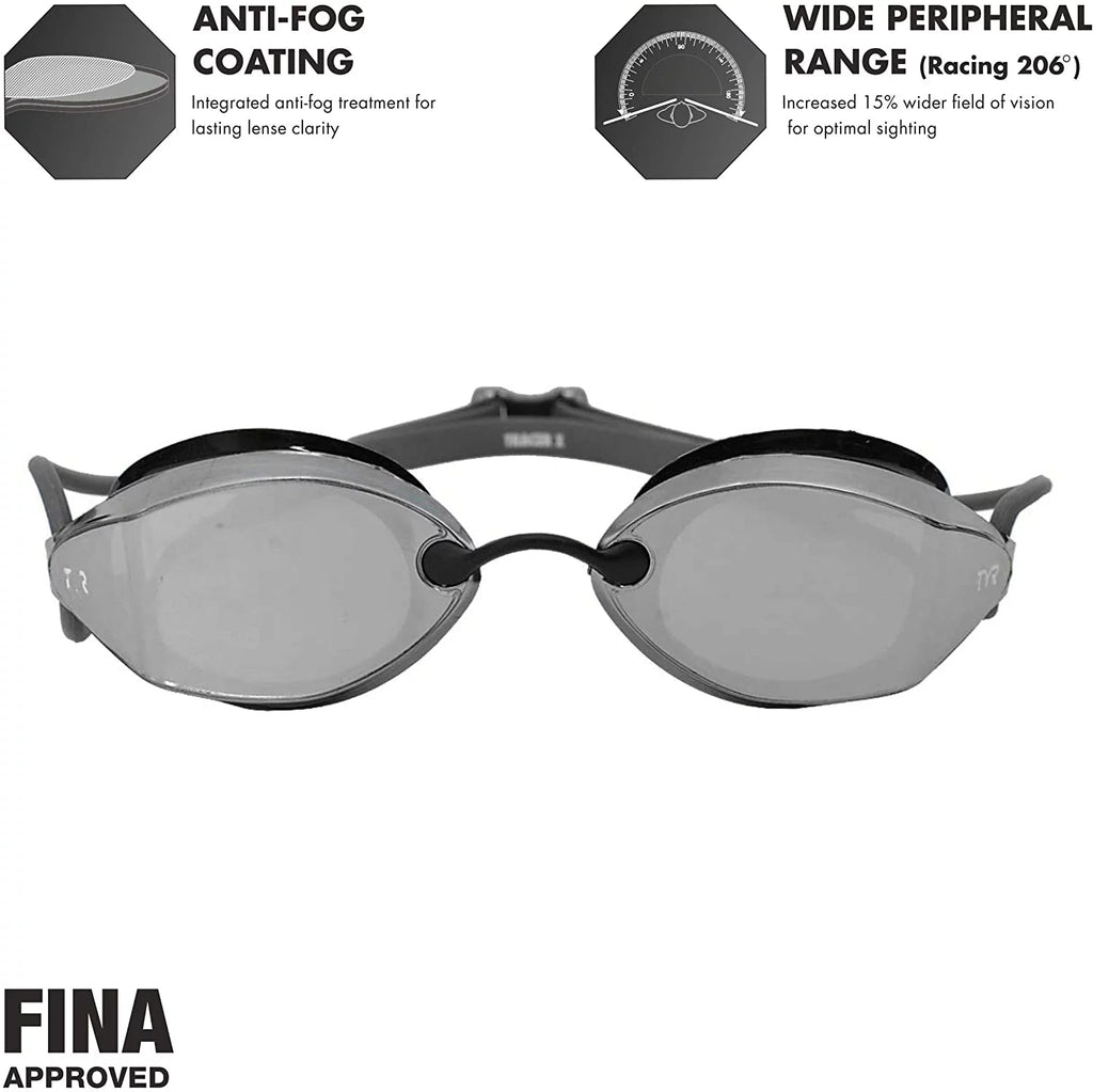 TYR Tracer X Racing Mirrored Goggle BLK Frame/Silver Gasket/Silver Metallic Mirror Lens