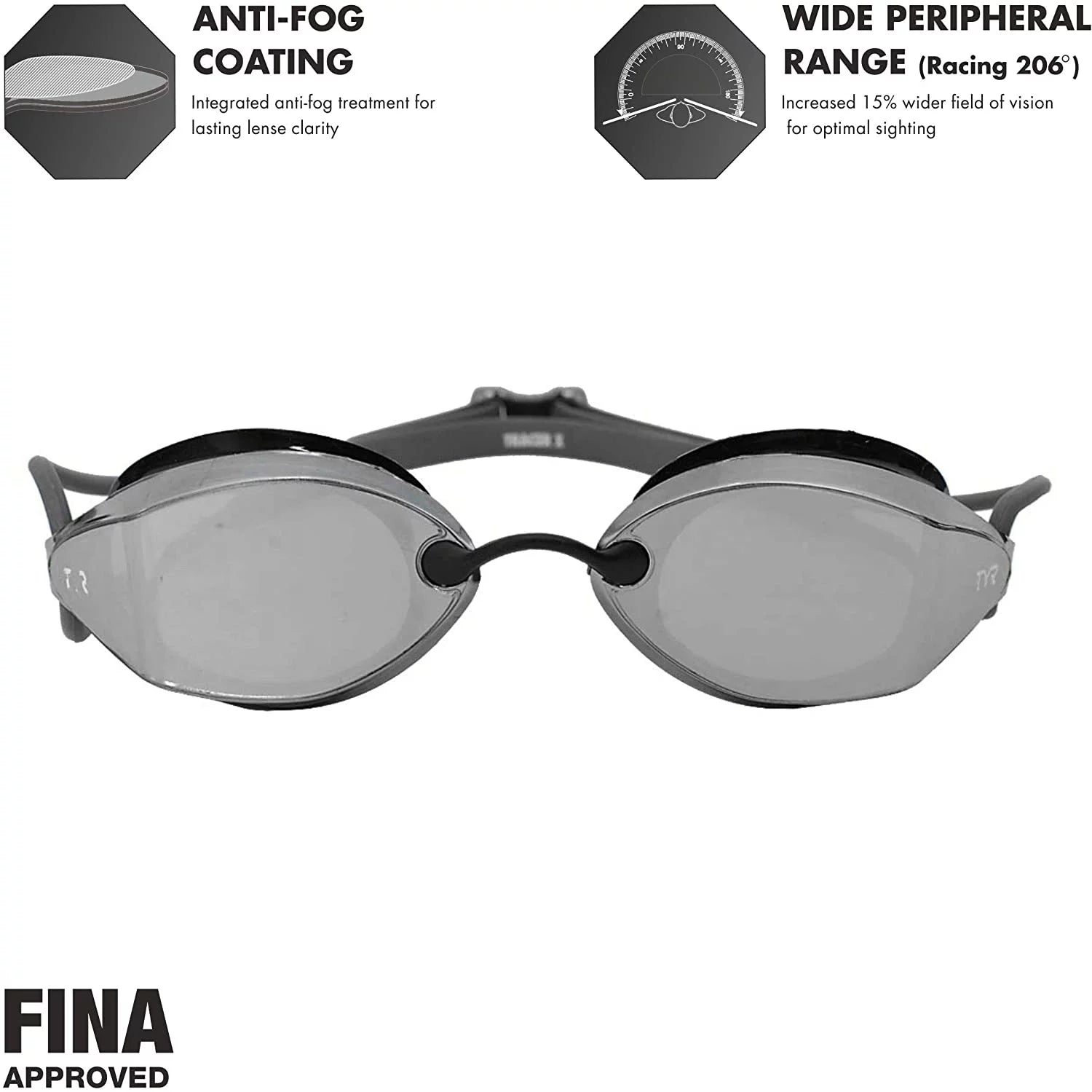TYR Tracer X Racing Mirrored Goggle BLK Frame/Silver Gasket/Silver Metallic Mirror Lens