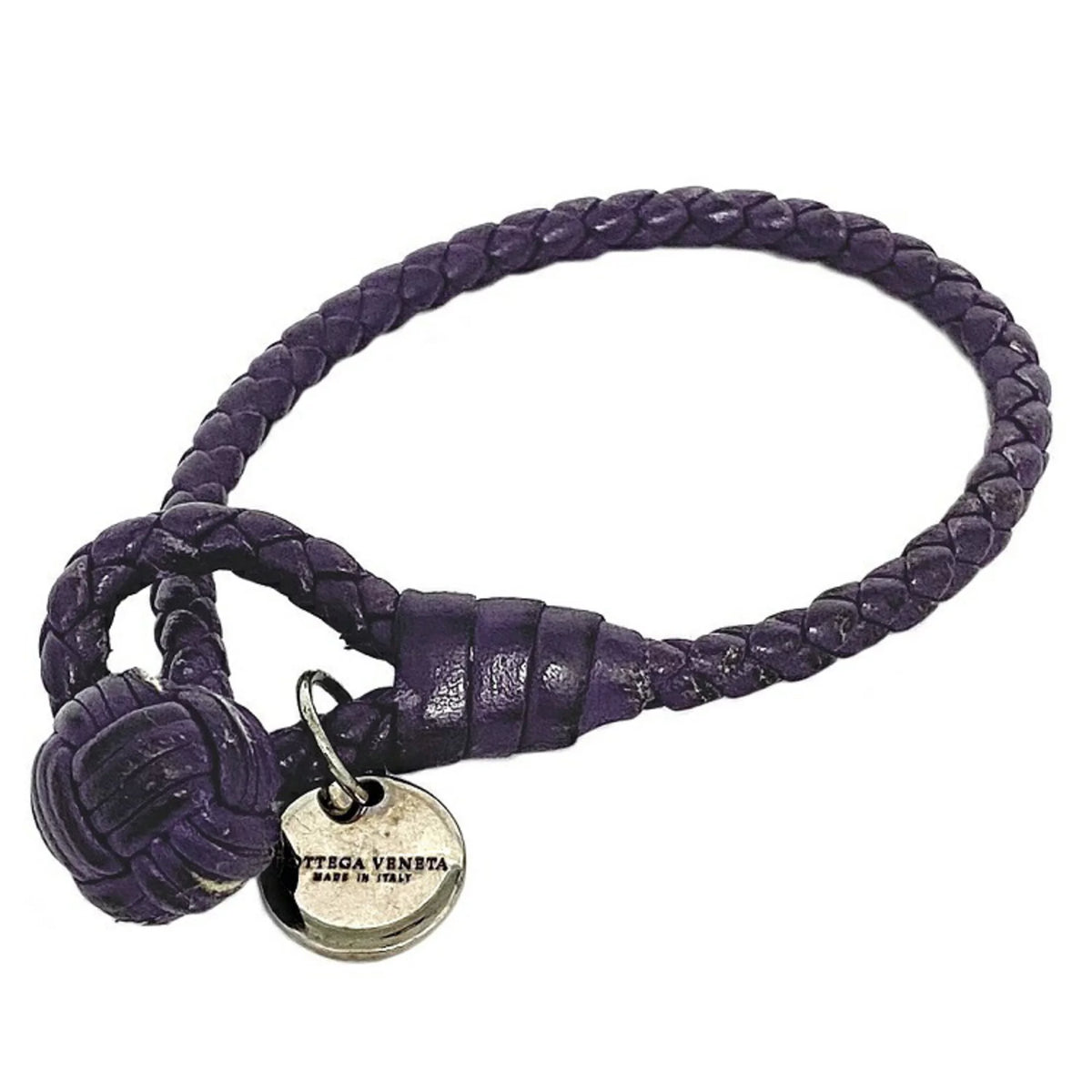 Used Bottega Veneta Ec-14203 Leather Charm Bracelet Purple,Silver (Fair)