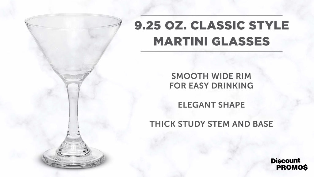 Classic Martini Glasses 9.25 oz. Set of 10, Bulk Pack - Great for Cocktails, Wedding Favors, Party Favors, Events - Clear