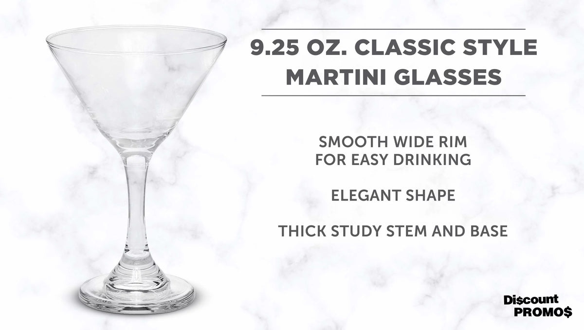 Classic Martini Glasses 9.25 oz. Set of 10, Bulk Pack - Great for Cocktails, Wedding Favors, Party Favors, Events - Clear