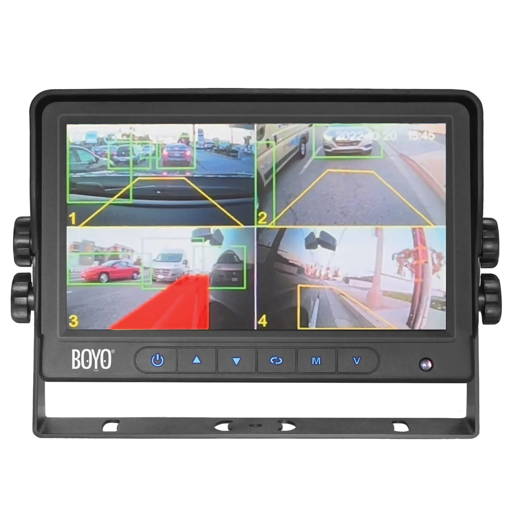 BOYO Vision VTC700AI-4 7-In. 4-Channel AHD Monitor and 4-Camera System with Intelligent Detection and Warning Alert, VTC700AI-4