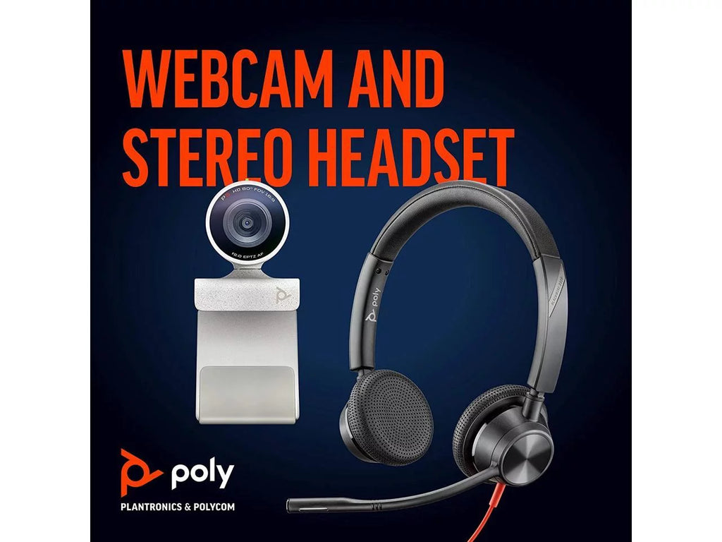 Poly - Studio P5 Webcam with Blackwire 3325 Headset Kit (Plantronics + Polycom) - 1080p HD Professional Video Conferencing Camera & Stereo Audio Wired Headset USB-A - Certified for Zoom & Teams