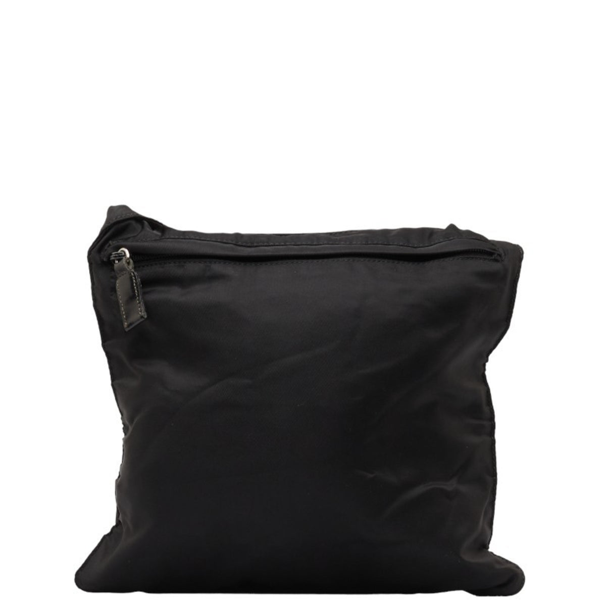 Previously Owned Prada Triangle Plate Shoulder Bag Black Nylon Leather Female PRADA (Fair)
