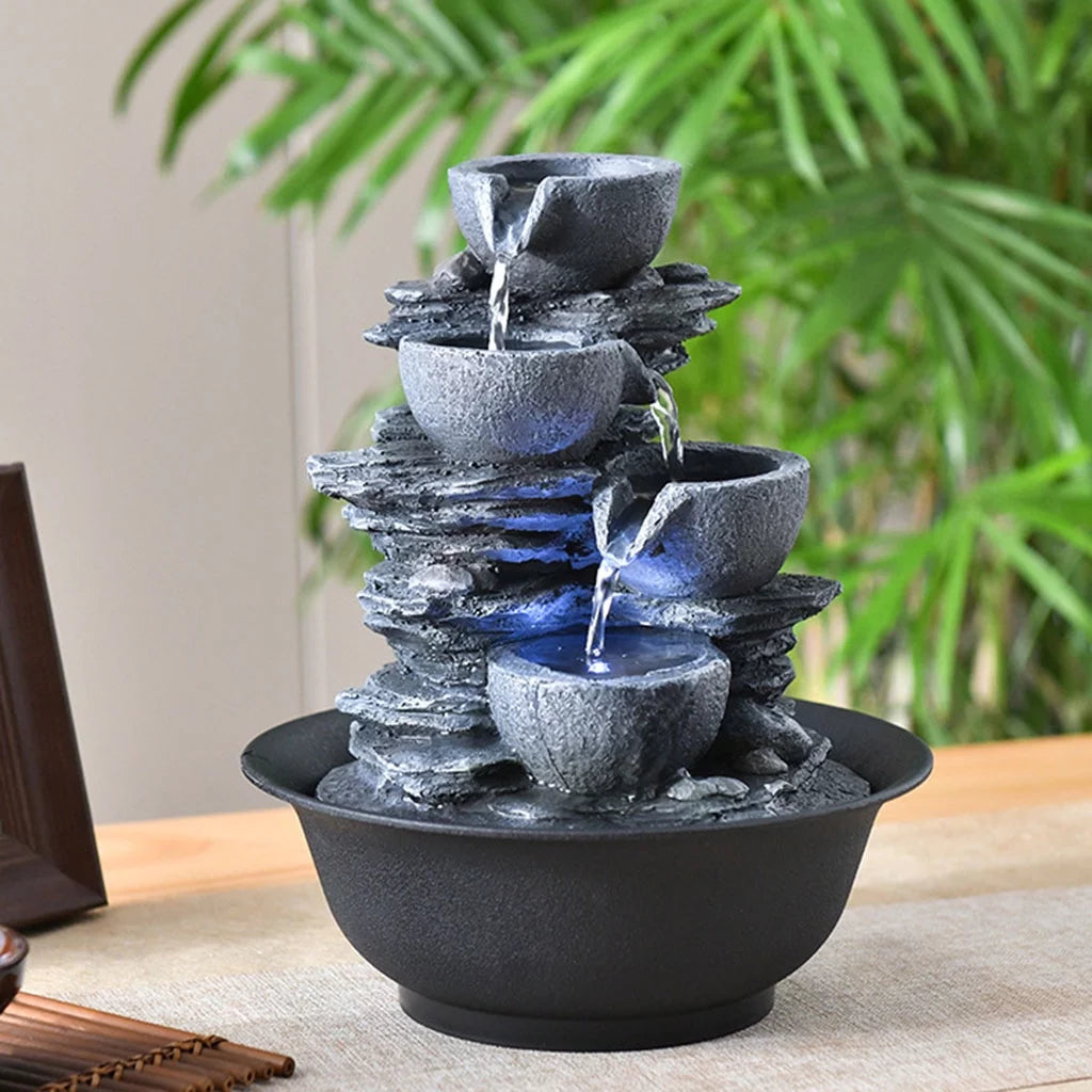 Tabletop Water Fountain with s Feng Shui Outdoor Waterfall Landscape Home Bedroom , E