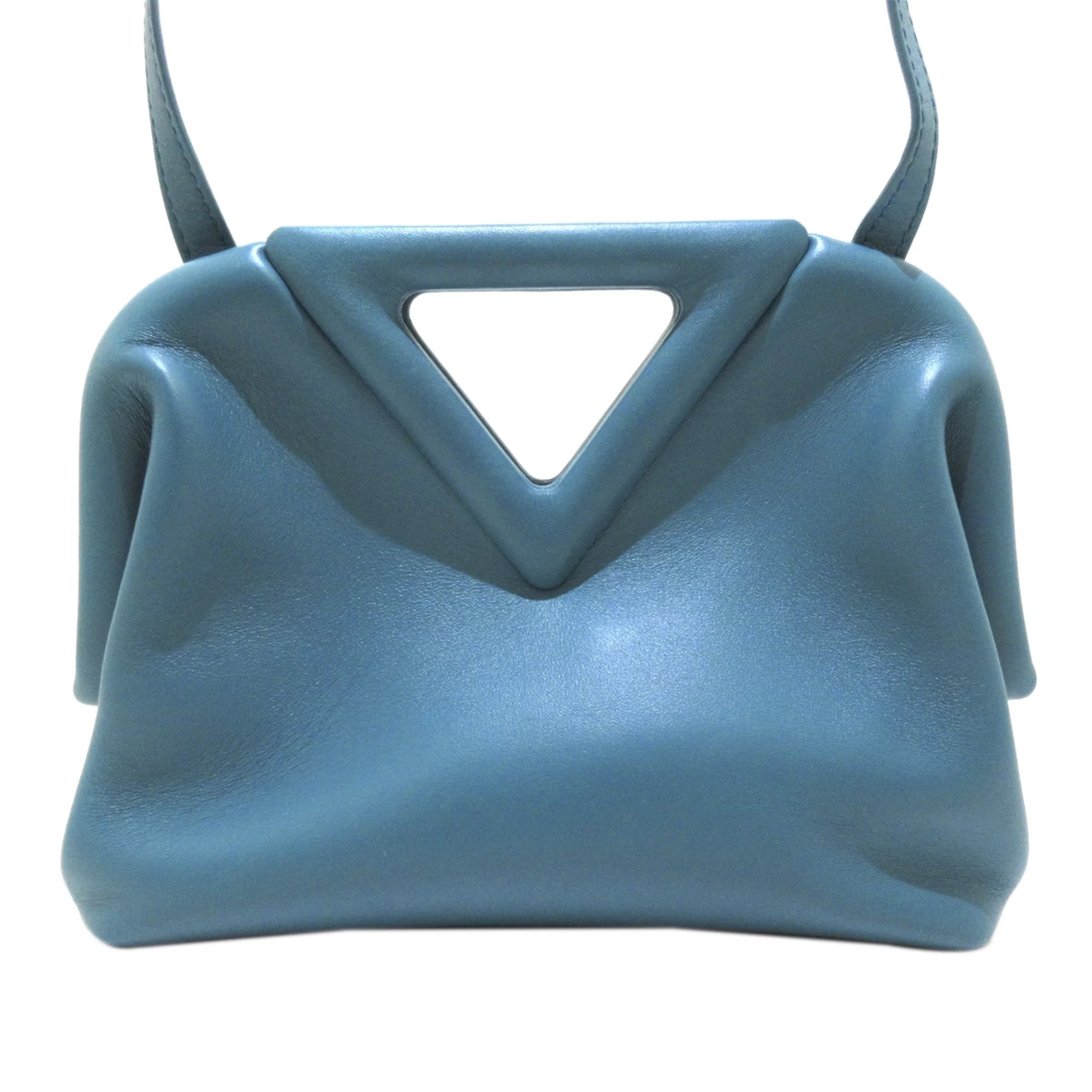 Used Authenticated Bottega Veneta Point Satchel Calf Leather Blue Women (Good)
