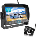 Fookoo HD 1080P 7" Wireless Backup Camera, 7-inch Dual/Quad Split Screen Monitor w/ Recording Touch Button, Supports 4 Cameras, IP69 Waterproof Rear View Cam Parking Lines for RV/Trailer/Truck (DW701)