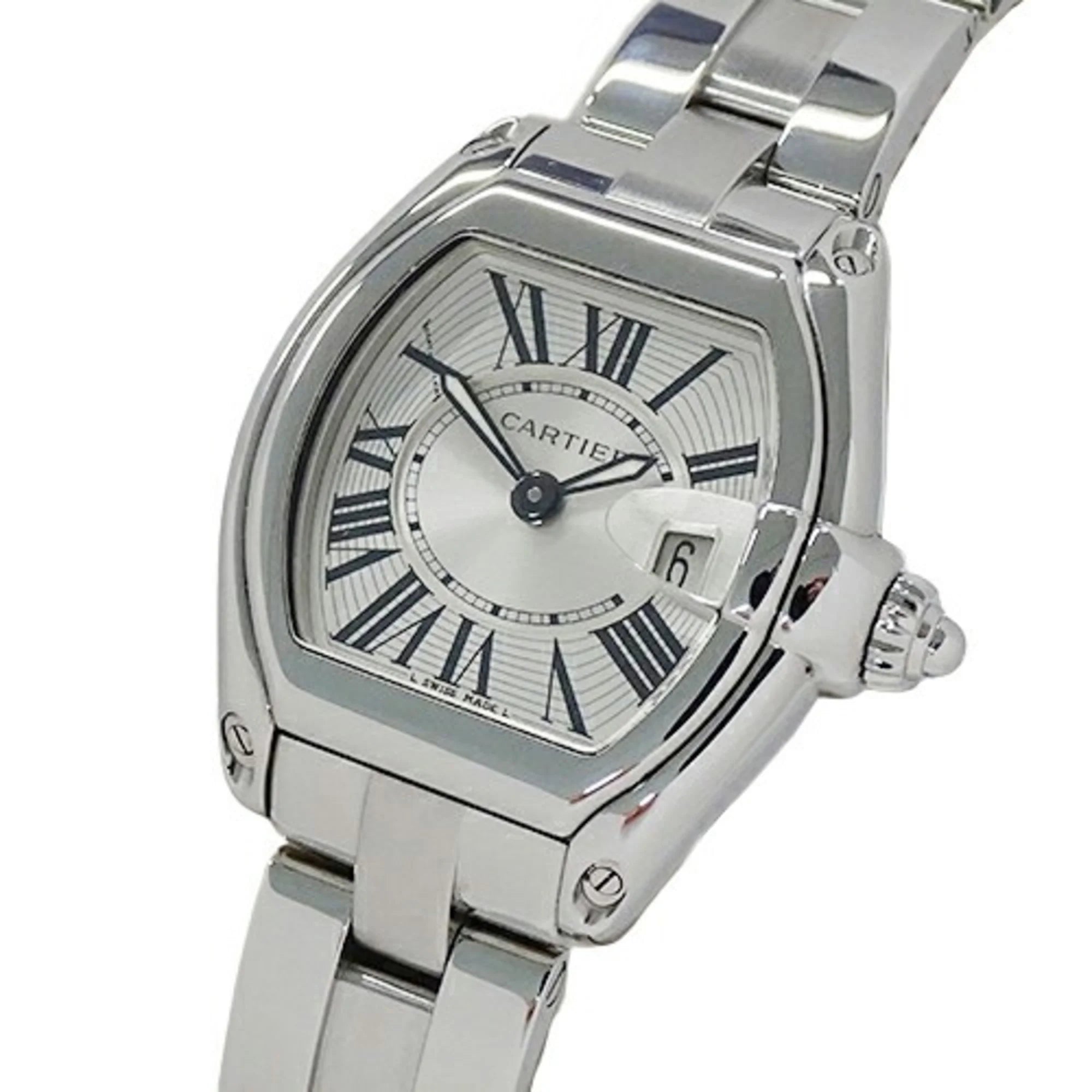 Secondhand Cartier Watch Ladies Roadster SM Date Quartz Rust-resistant Alloy SS W62016V3 Silver Polished (Fair)
