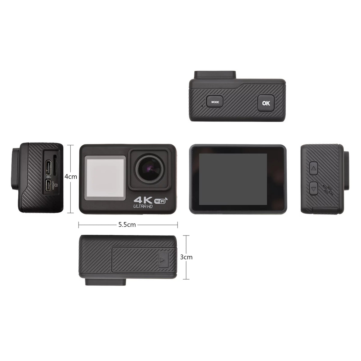 Radirus 4K60FPS Ultra High Definition WiFi Action Camera, Dual Screen, 170° Wide Angle, 30 Meters Waterproof, Sports Camera with Mounting Accessories Kit, Black