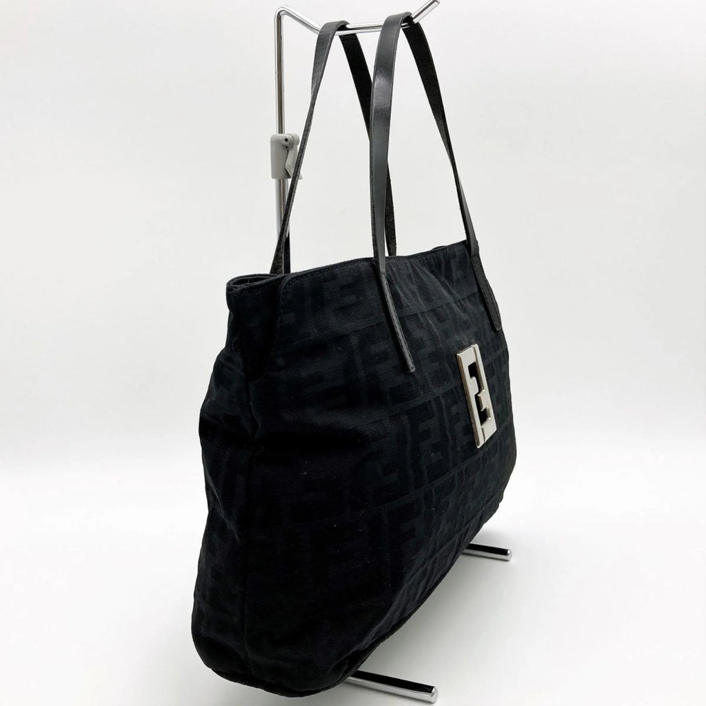 Used FENDI Zucca pattern tote bag handbag black nylon canvas ladies 15786 (Good)