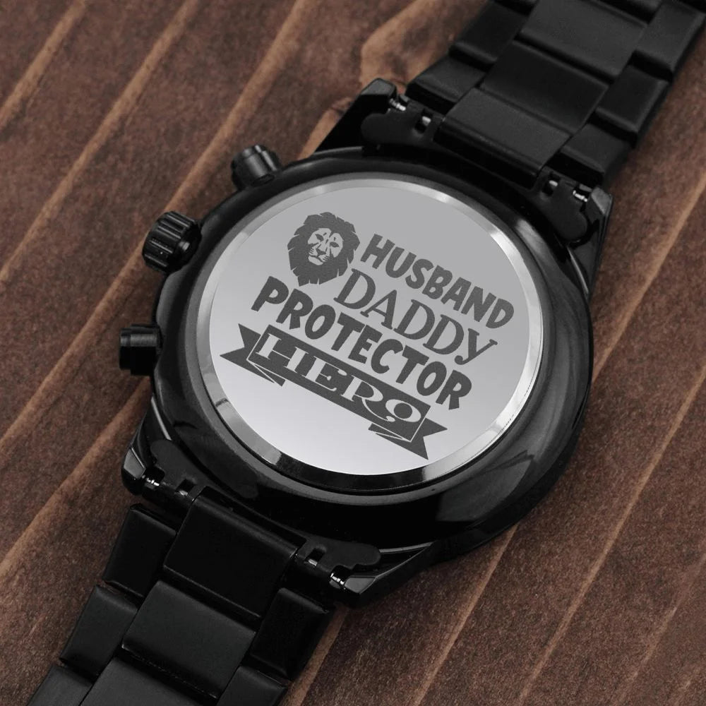 Husband Daddy Protector Hero Engraved Multifunction Analog Corrosion-free Alloy Chronograph Men's Watch W Copper Dial