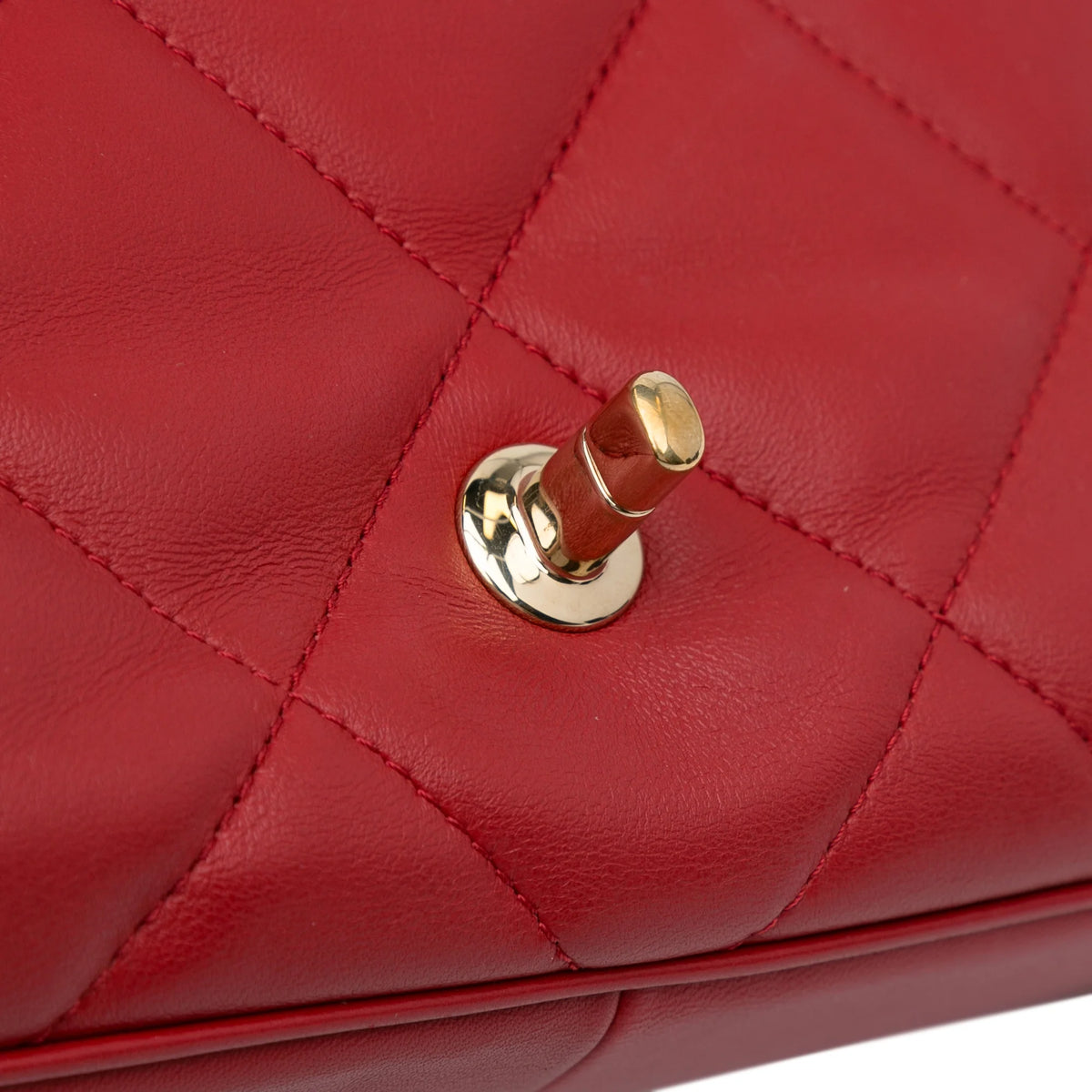 Previously Owned Authenticated Chanel Small Easy Carry Flap Bag Lambskin Leather Red Satchel Unisex (Good)