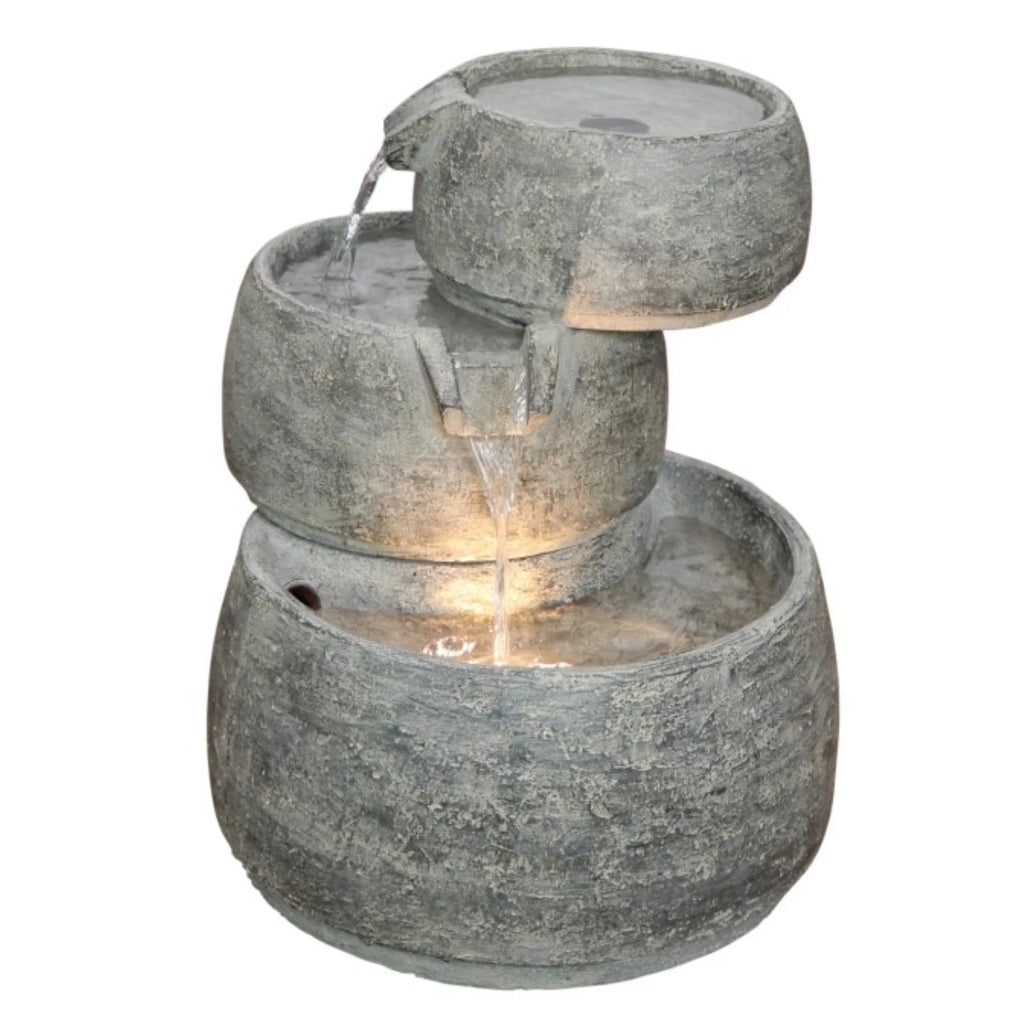 Classic Home and Garden Indoor/Outdoor Lightweight Polyresin 3-Tier Cascading Fountain with LED Light, Quartz Color, 11.5” D x 15” H