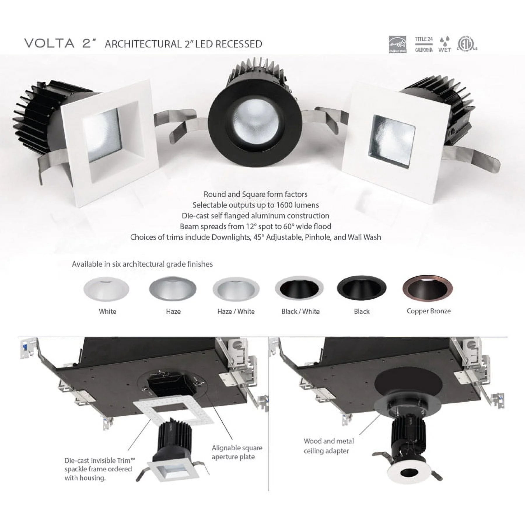R2SNL-22EM-WAC Lighting-Volta-22W 1 LED Square Invisible Trim Recessed Housing and Emergency Backup Battery in Functional Style-11.94 Inches Wide by