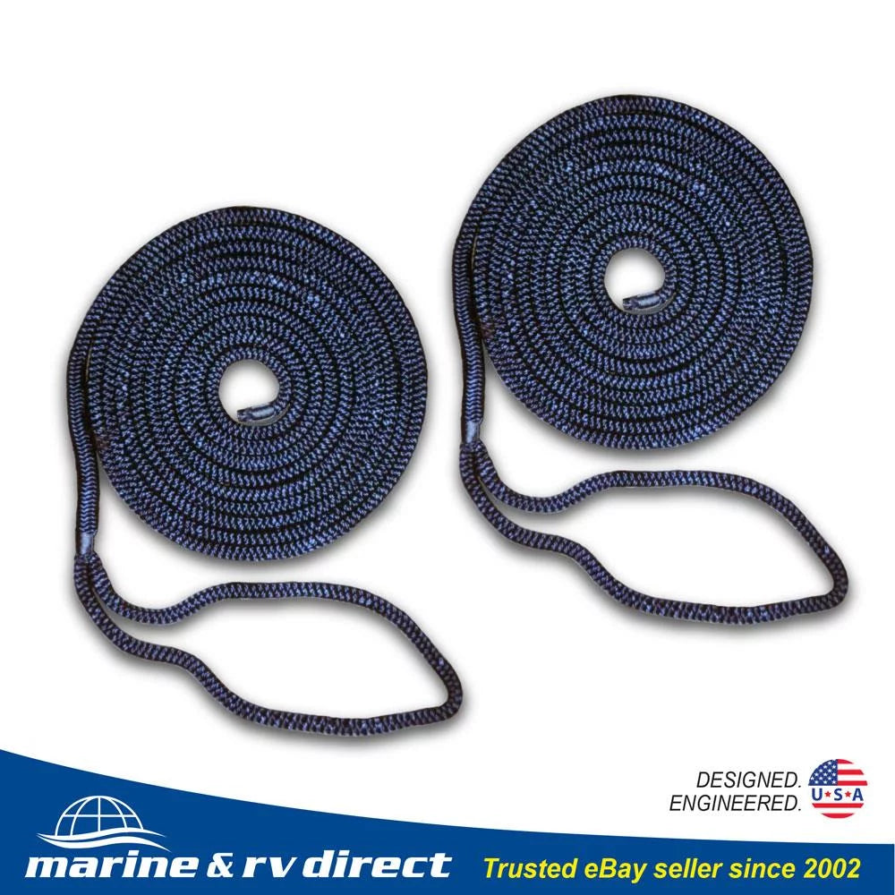 2 PCS 1/2 Inch 15 FT Double Braided 16 Strand Nylon Dock Line Mooring Line Boat Dock Rope NAVY BLUE