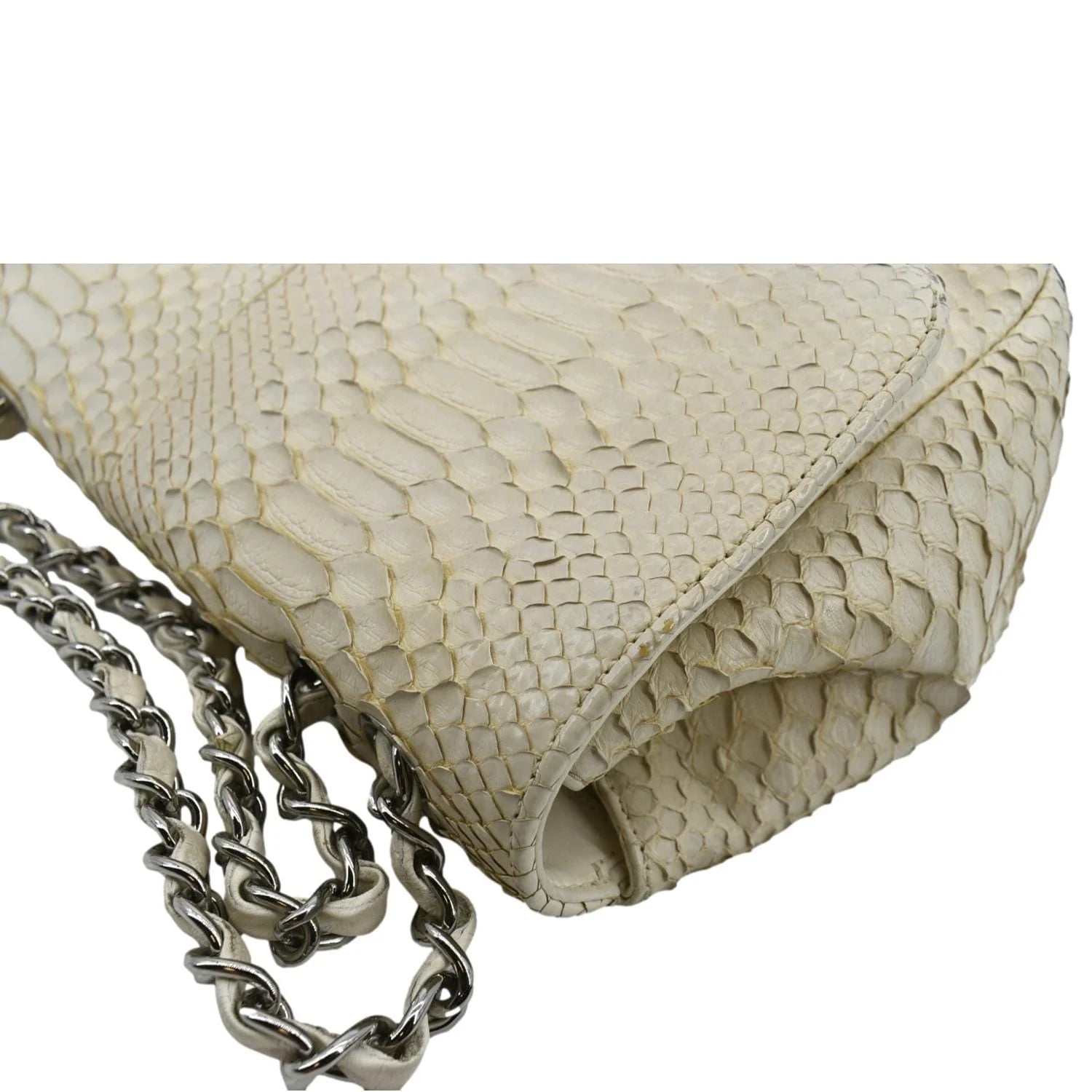 Used CHANEL Flap Python Leather Crossbody Bag Ivory