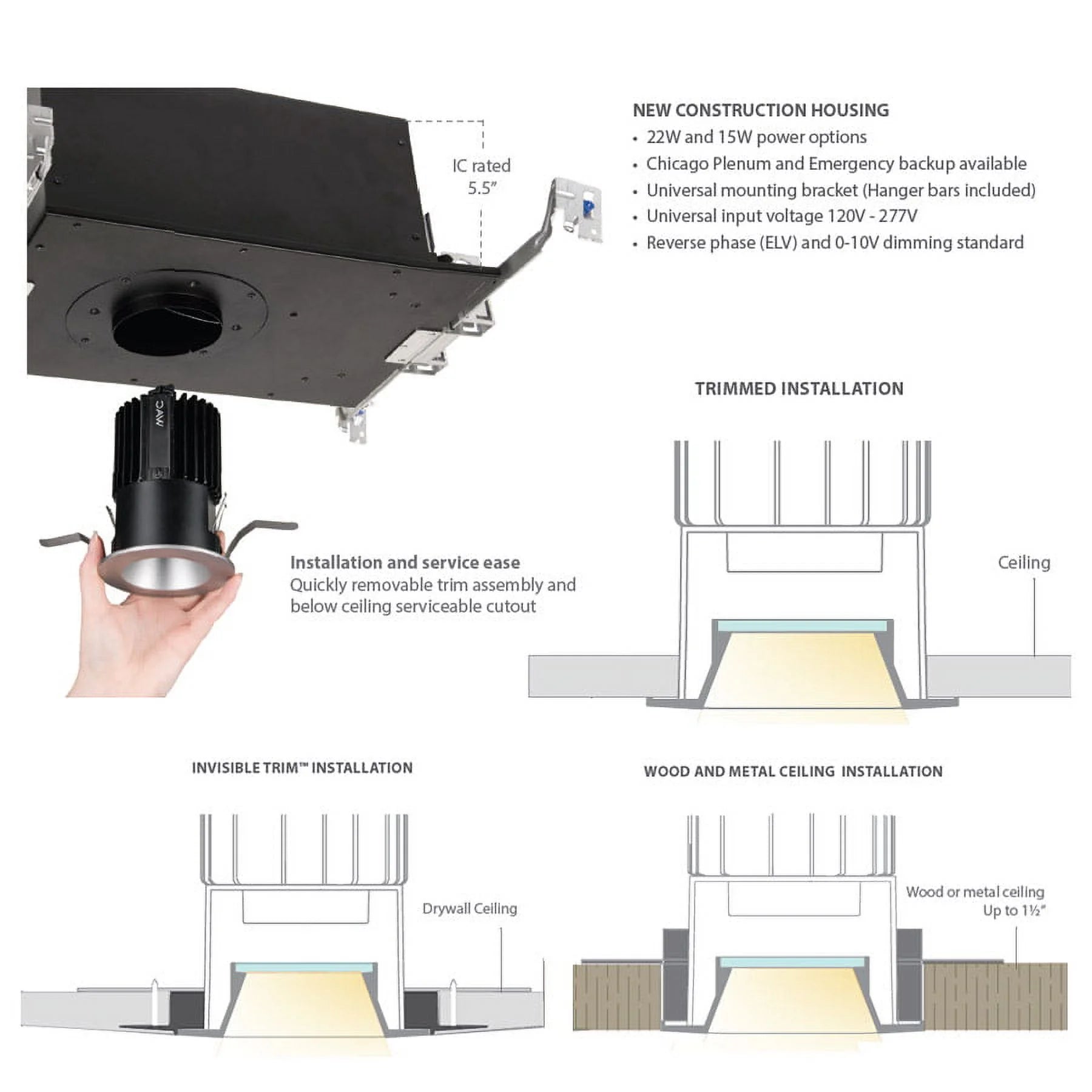 R2SNL-22EM-WAC Lighting-Volta-22W 1 LED Square Invisible Trim Recessed Housing and Emergency Backup Battery in Functional Style-11.94 Inches Wide by