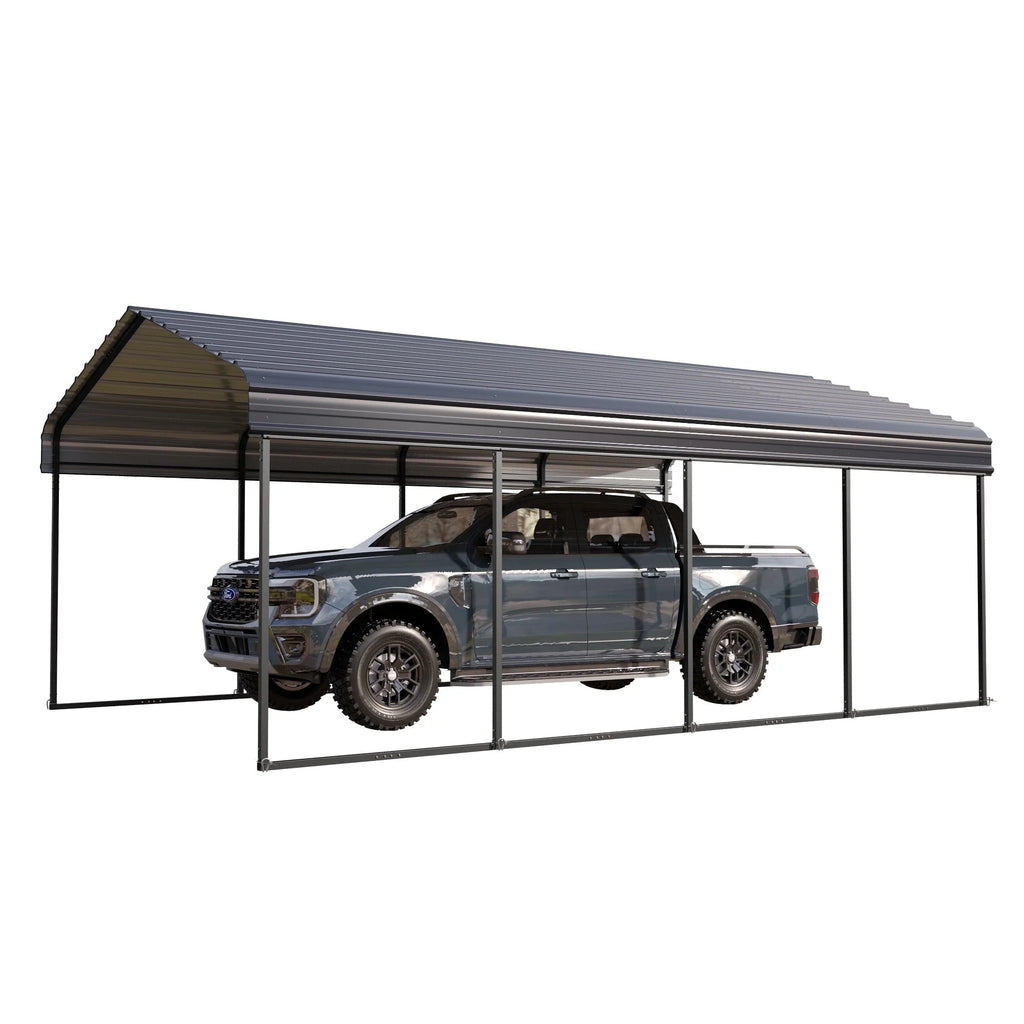 Summit Living 12 x 20 ft Metal Carport with Galvanized Metal Roof, Heavy-Duty Garage Car Storage Shelter, Gray