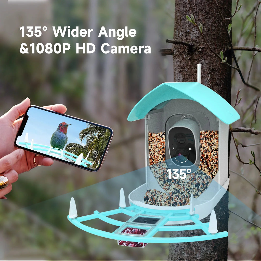 Bird Feeder with Camera, 1080HD Smart Bird Feeder with PIR Motion Detection AI Intelligent Recognition for Bird Watching, with Squirrel Deterrent for Bird Lover