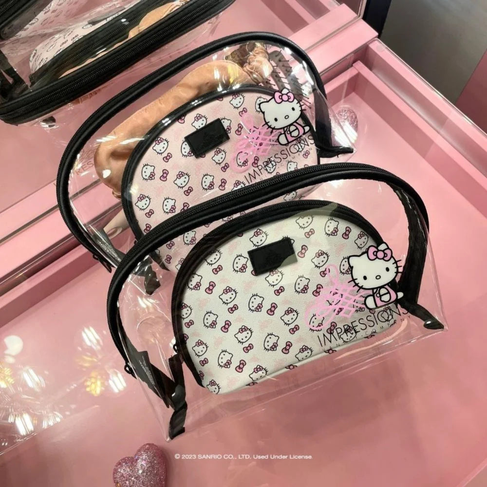 Impressions Vanity Hello Kitty 2 Pcs Nested Clutch Purses, Waterproof Travel Makeup Clutch Bag (White)
