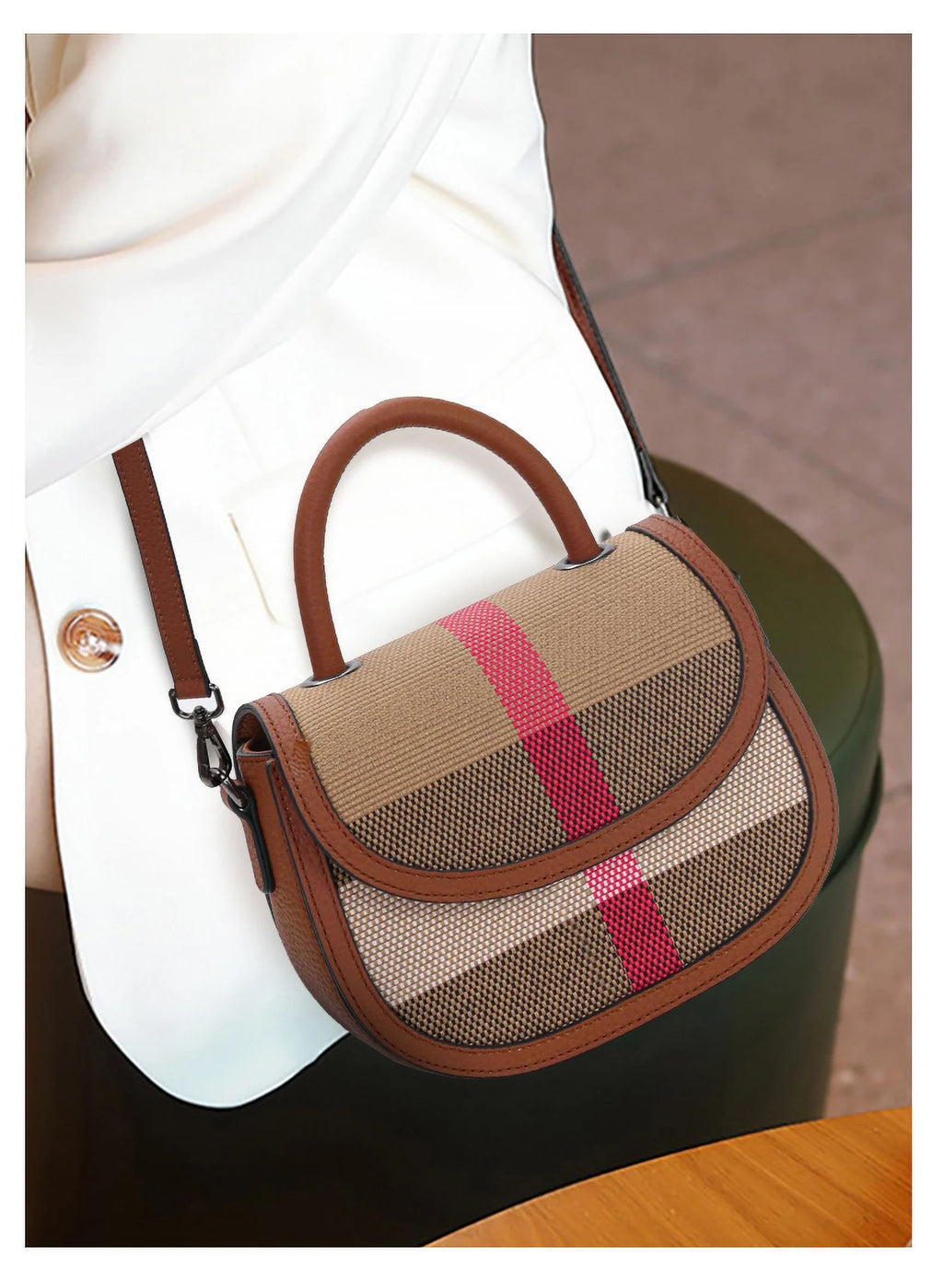 Aidrani   New Female One Shoulder Crossbody Bag Canvas with Cowhide Saddle Bag