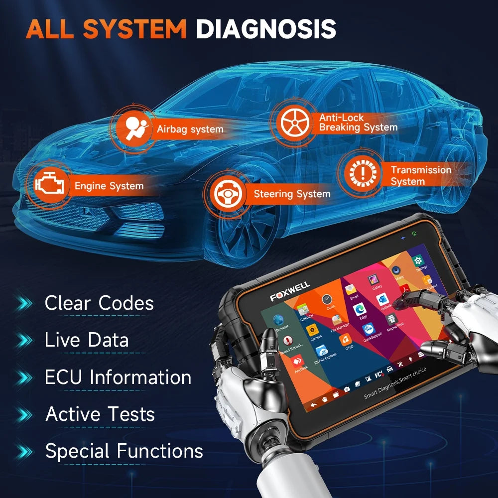 Foxwell GT60 Wireless Bluetooth Automotive Bi-directional Diagnostic Scanner 24+ Maintenance Services Full System OBD2 Scanner Code Reader for 12V Cars, EOBD OBD Scan Tool Vehicle Analyzer with Bag