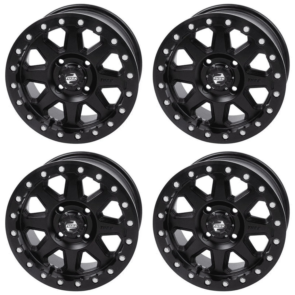 (4 Pack) 4/137 Tusk Uinta Beadlock Wheel 15X7 5.0 + 2.0 Matte Black For Can-Am Defender Hd10 Pro Xt 2020-2023