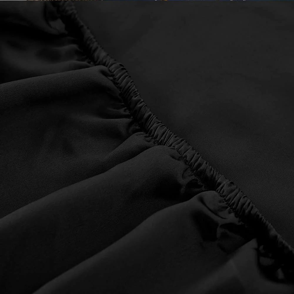 HAOFEI Luxury Mulberry Silk Fitted Sheet 19 Momme Seamless, Queen, Black