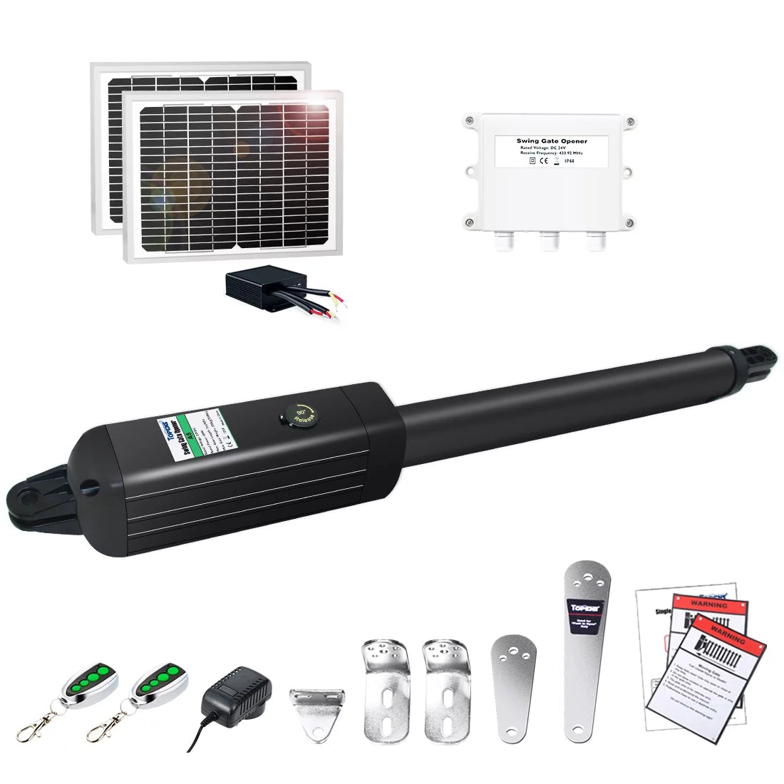 TOPENS A5S Automatic Gate Opener for Medium Duty Single Swing Gates Up to 16ft, Single Swing Gate Operator Battery Powered with Remote Control Kit Gate Motor Solar Compatible