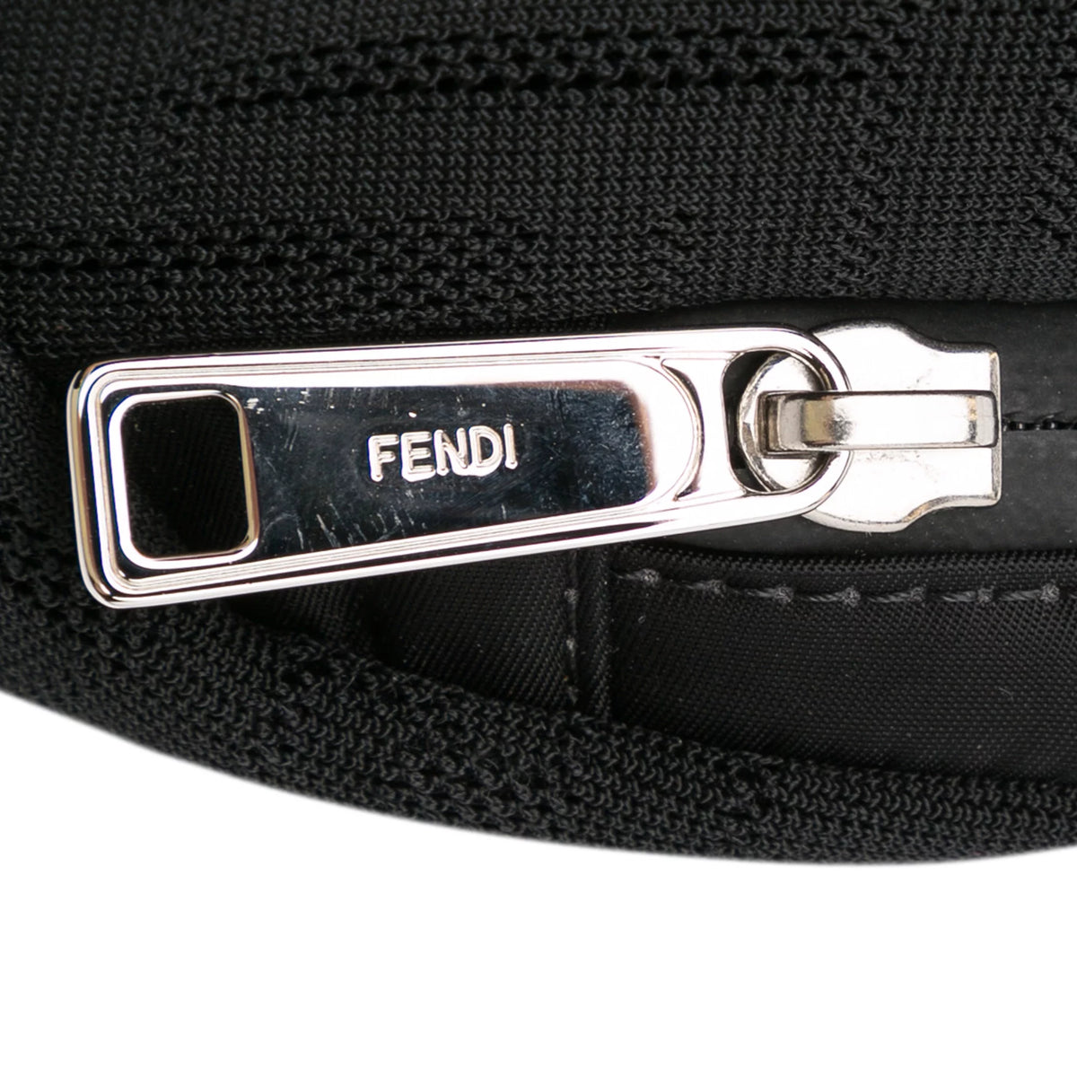 Used Authenticated Fendi FF Neoprene Vitello Grace Perforated Pocket Belt Bag Knit Fabric Black Unisex (Good)