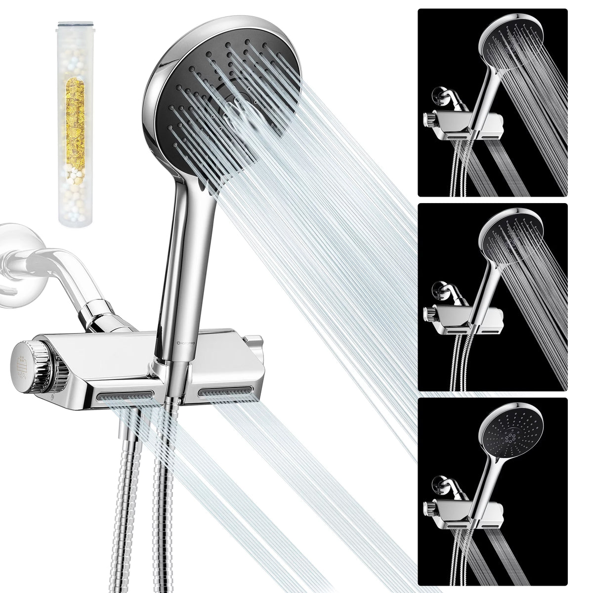 HOPOPRO 3 in 1 Filter Showerhead with Handheld Combo High Pressure SPA Shower System Massage Shower Head and 5 Modes Hand Held Shower Head