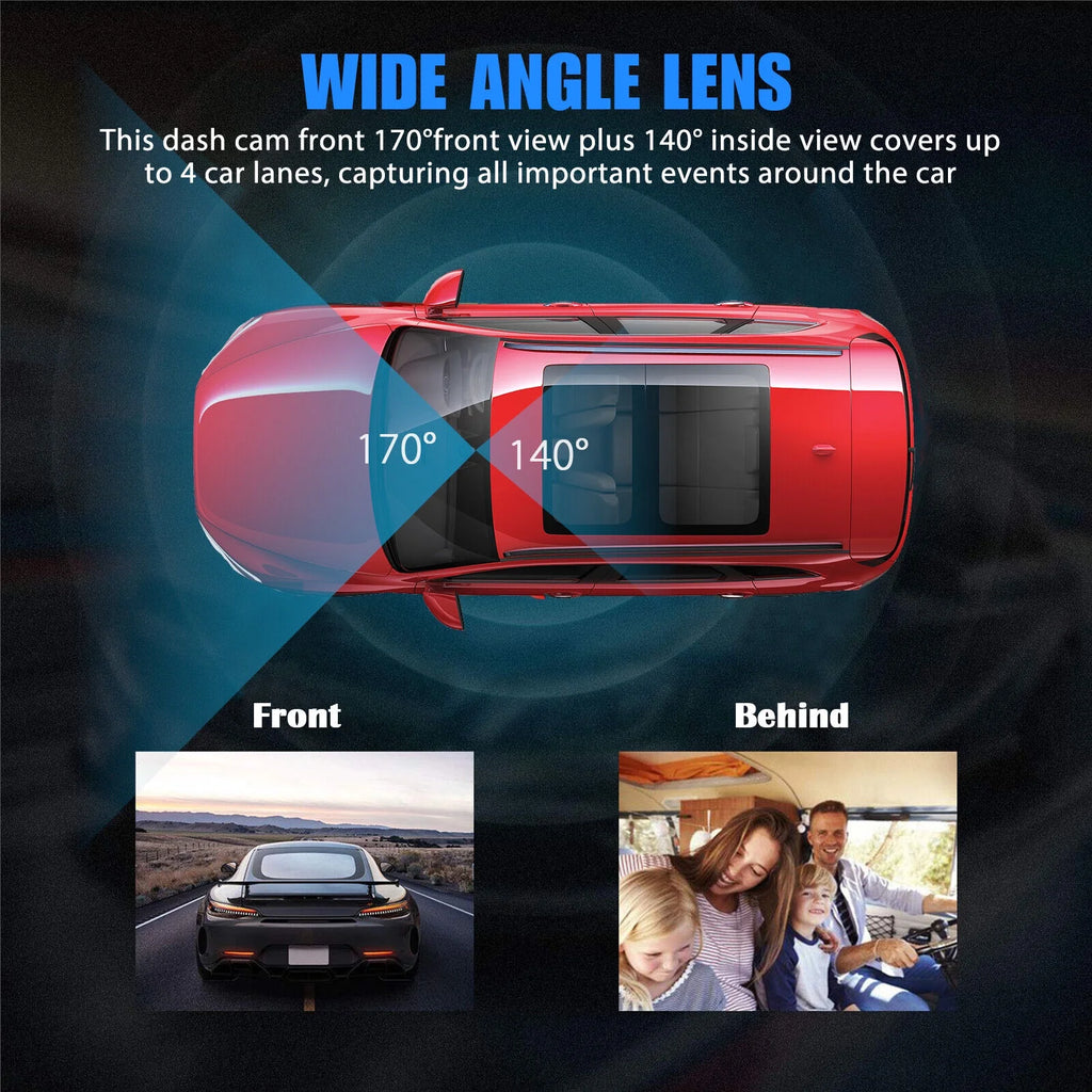 Dual Lens Car DVR Dash Cam Video Recorder G-Sensor 1080P HD Front+Inside Camera