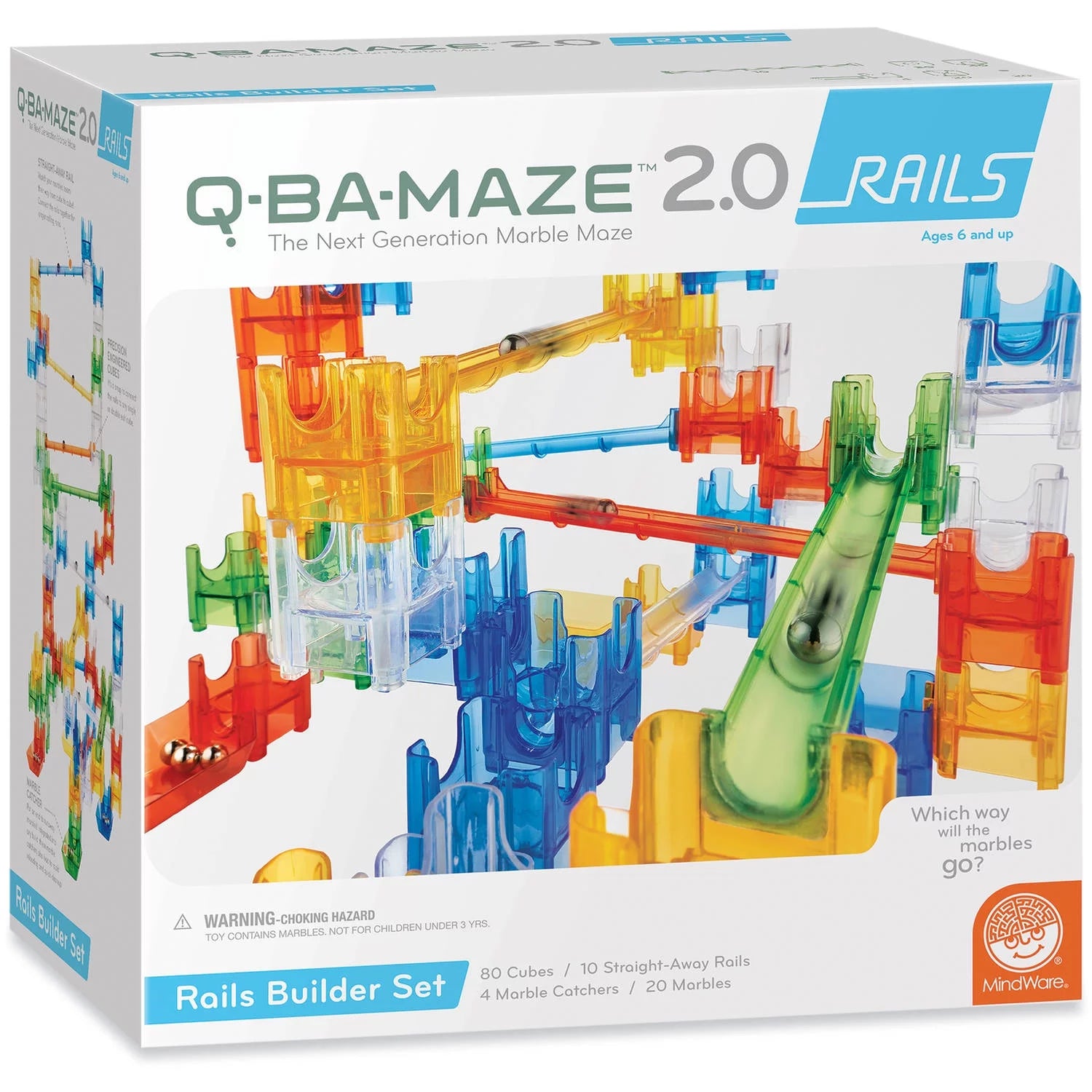 MindWare Q-BA-MAZE 2.0: Rails Builder with FREE Light-Up Cube Pack - Ages 6+