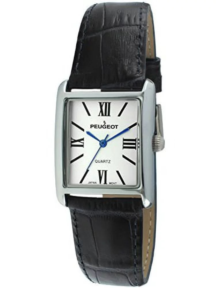 peugeot For Her silver tank roman numeral blue leather band watch 3036bl