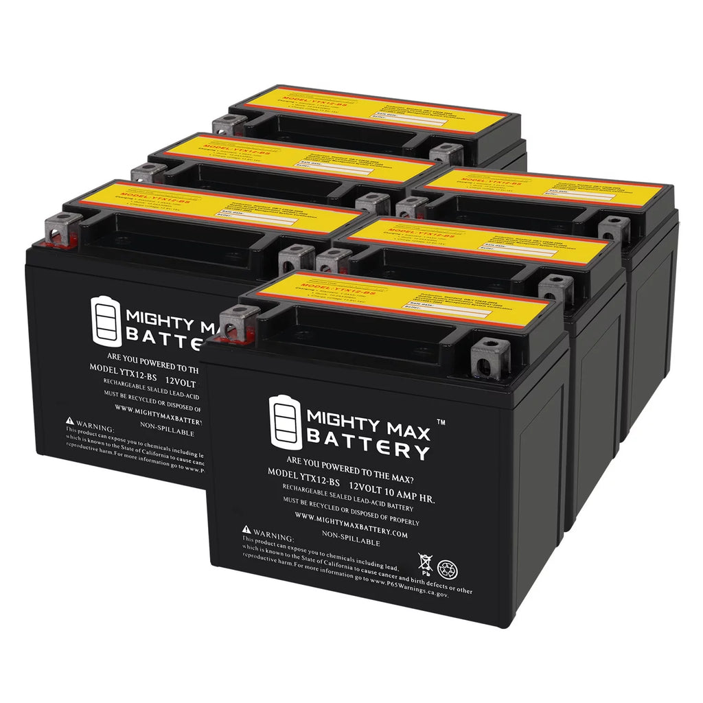 YTX12-BS 12V 10Ah Replacement Battery compatible with Suzuki GSX-R1000, Z 01-04 - 6 Pack