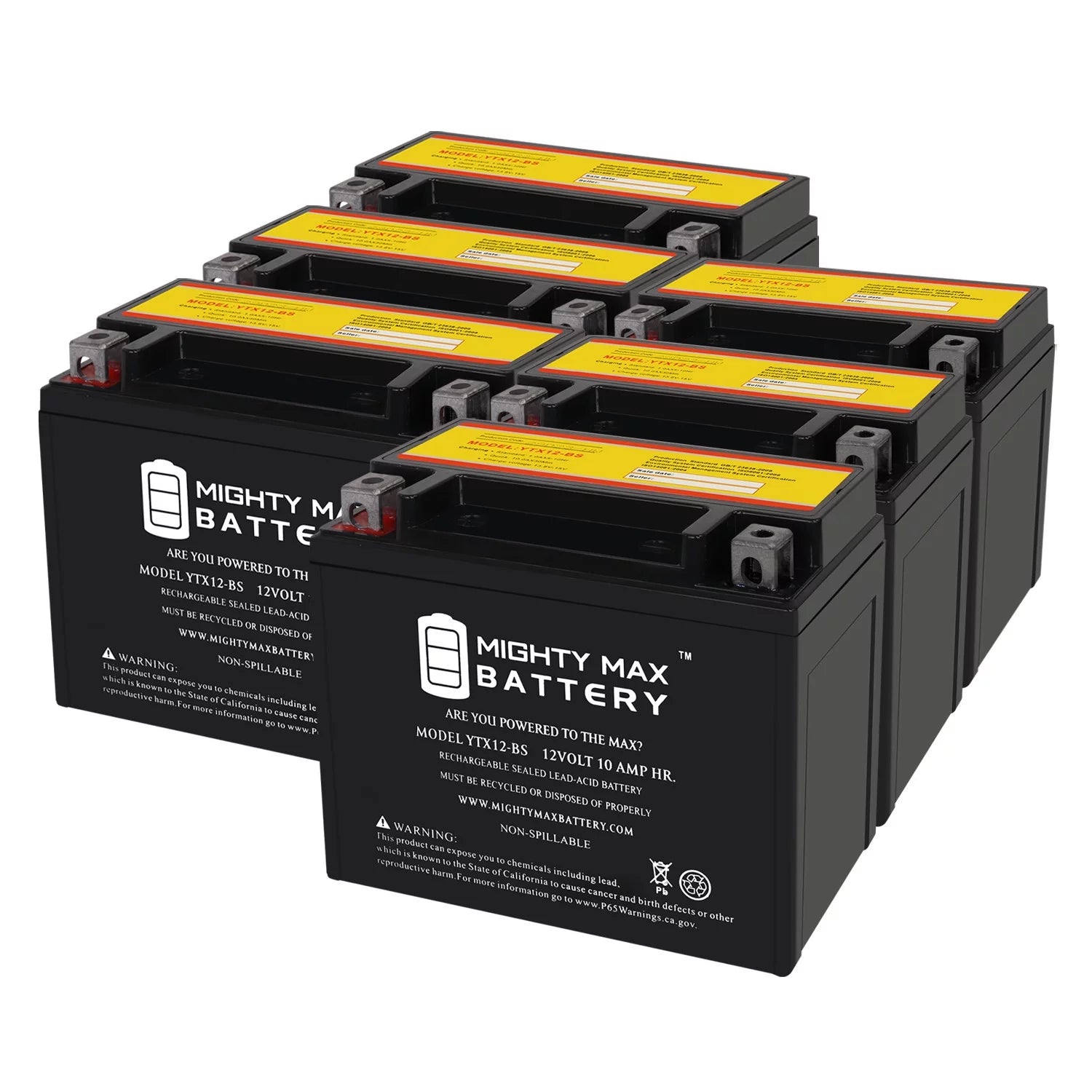 YTX12-BS 12V 10Ah Replacement Battery compatible with Suzuki GSX-R1000, Z 01-04 - 6 Pack