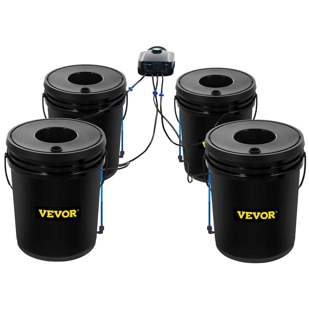 VEVOR DWC Hydroponic Grow Kit, 5-Gallon, 4-Bucket System with Pump, Air Stone & Water Level Indicator for Indoor/Outdoor Leafy Vegetables