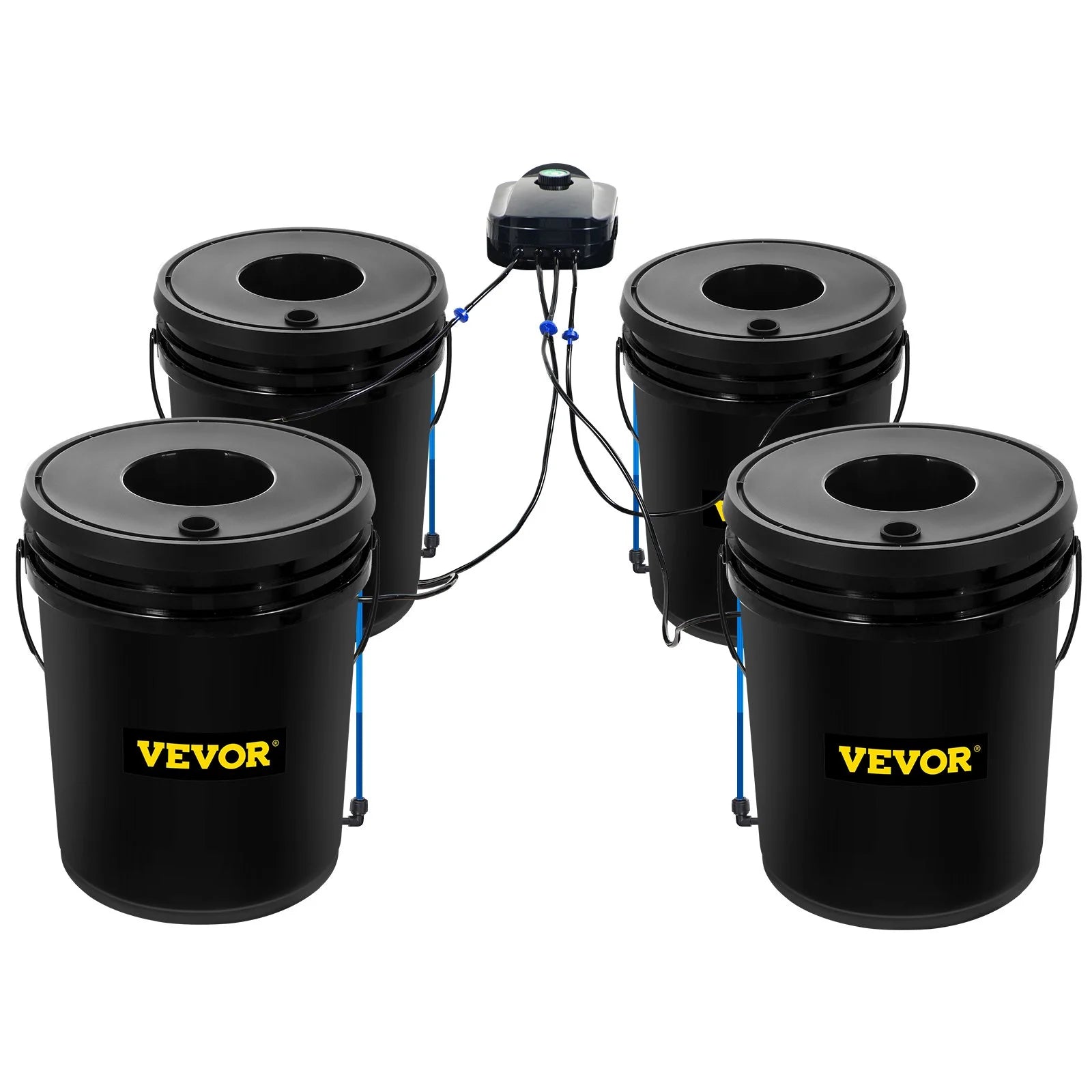 VEVOR DWC Hydroponic Grow Kit, 5-Gallon, 4-Bucket System with Pump, Air Stone & Water Level Indicator for Indoor/Outdoor Leafy Vegetables